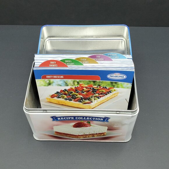 Philadelphia Cream Cheese Recipe Collection Metal Kraft Recipe Box and Cards - Picture 2 of 5